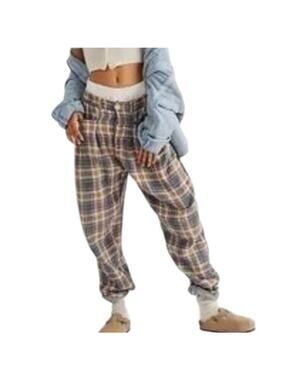 Free People + CP Shades Lourdes Grey, Orange, and Brown Plaid Button Up Pants M